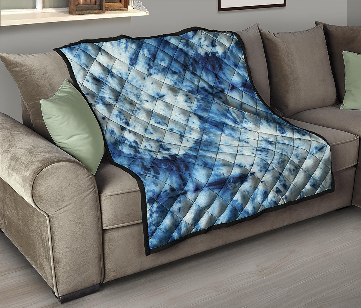 White And Blue Tie Dye Print Quilt