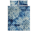 White And Blue Tie Dye Print Quilt Bed Set