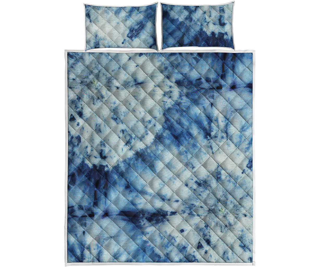 White And Blue Tie Dye Print Quilt Bed Set