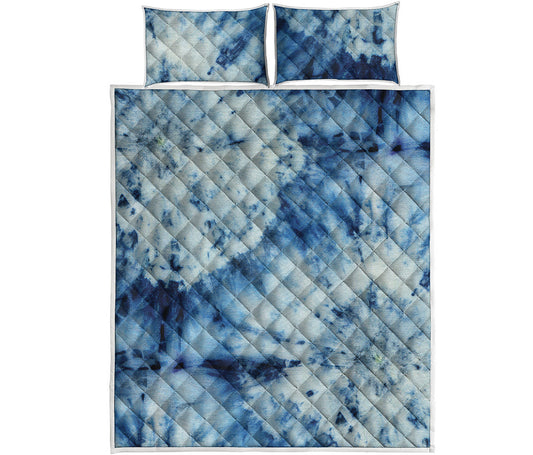 White And Blue Tie Dye Print Quilt Bed Set
