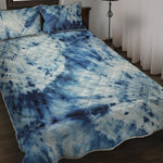 White And Blue Tie Dye Print Quilt Bed Set