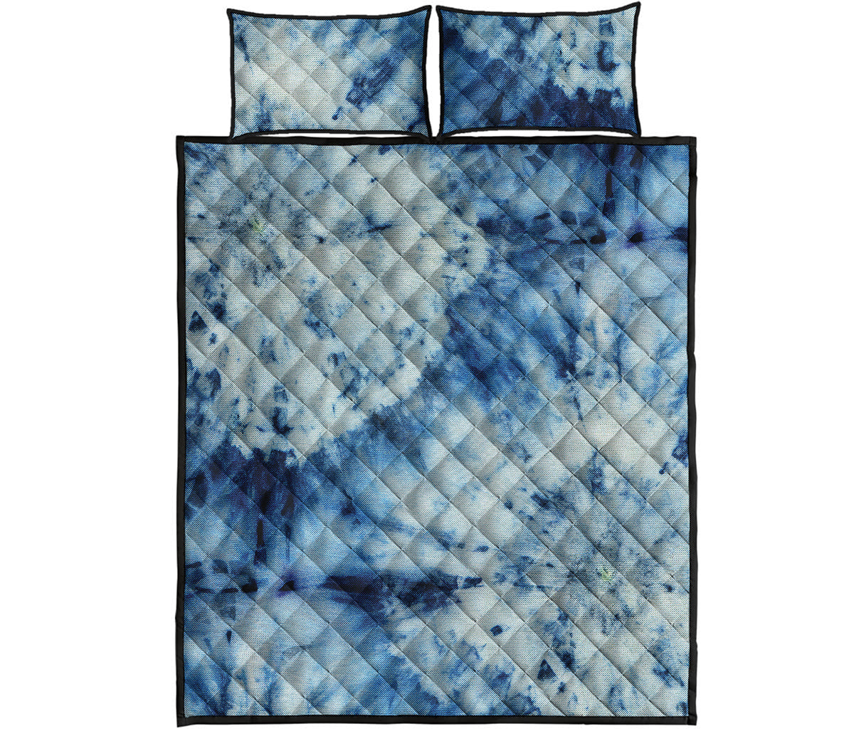 White And Blue Tie Dye Print Quilt Bed Set