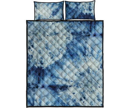 White And Blue Tie Dye Print Quilt Bed Set
