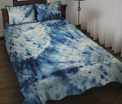 White And Blue Tie Dye Print Quilt Bed Set