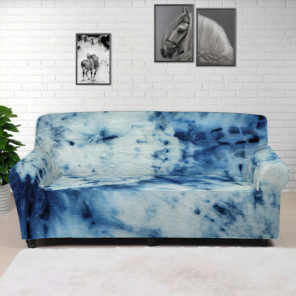 White And Blue Tie Dye Print Sofa Cover