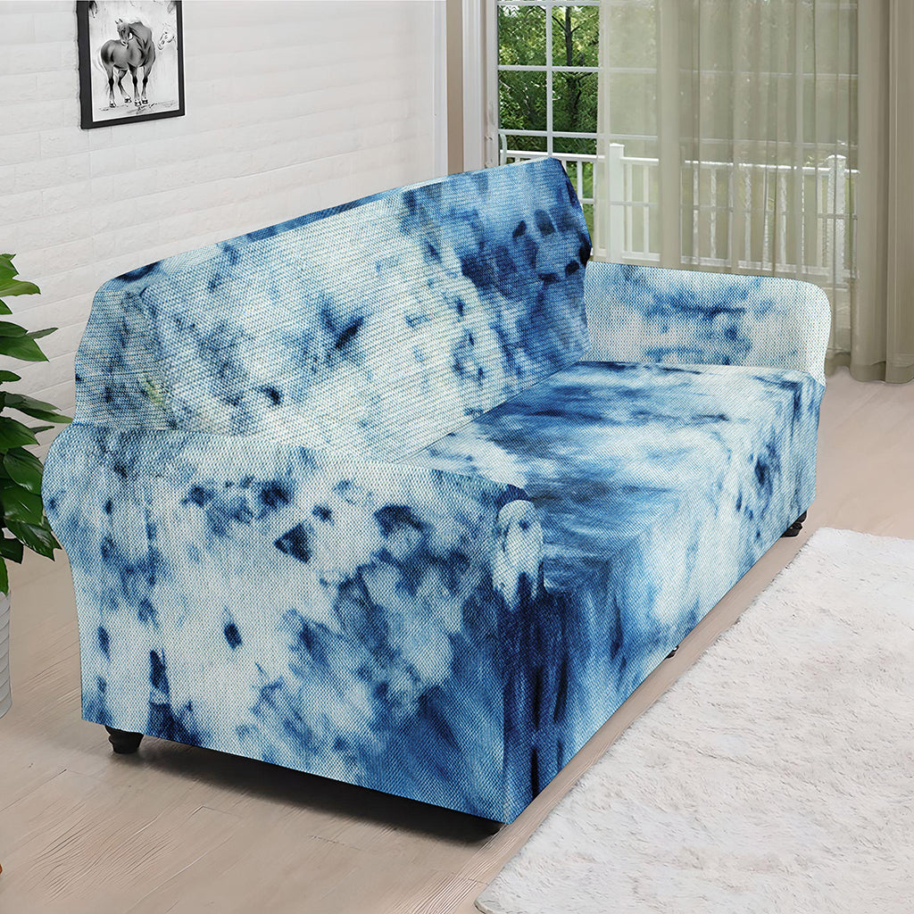 White And Blue Tie Dye Print Sofa Cover