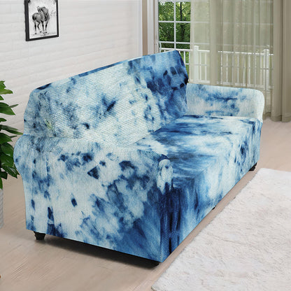 White And Blue Tie Dye Print Sofa Cover