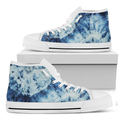 White And Blue Tie Dye Print White High Top Shoes