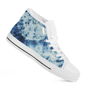 White And Blue Tie Dye Print White High Top Shoes
