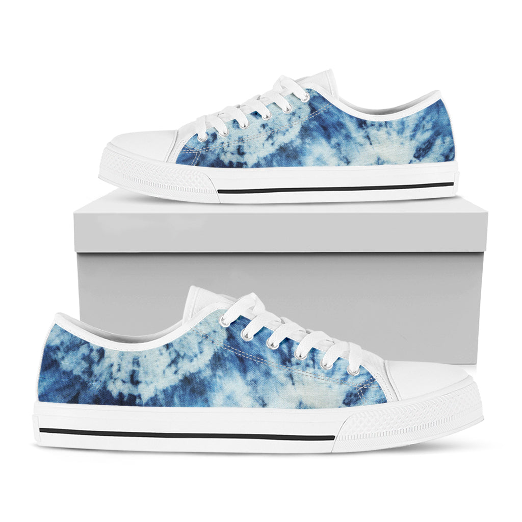 White And Blue Tie Dye Print White Low Top Shoes