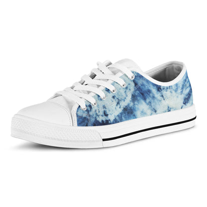 White And Blue Tie Dye Print White Low Top Shoes