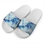 White And Blue Tie Dye Print White Slide Sandals