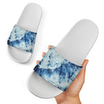 White And Blue Tie Dye Print White Slide Sandals
