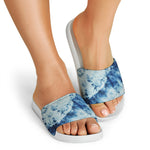 White And Blue Tie Dye Print White Slide Sandals