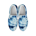 White And Blue Tie Dye Print White Slip On Shoes