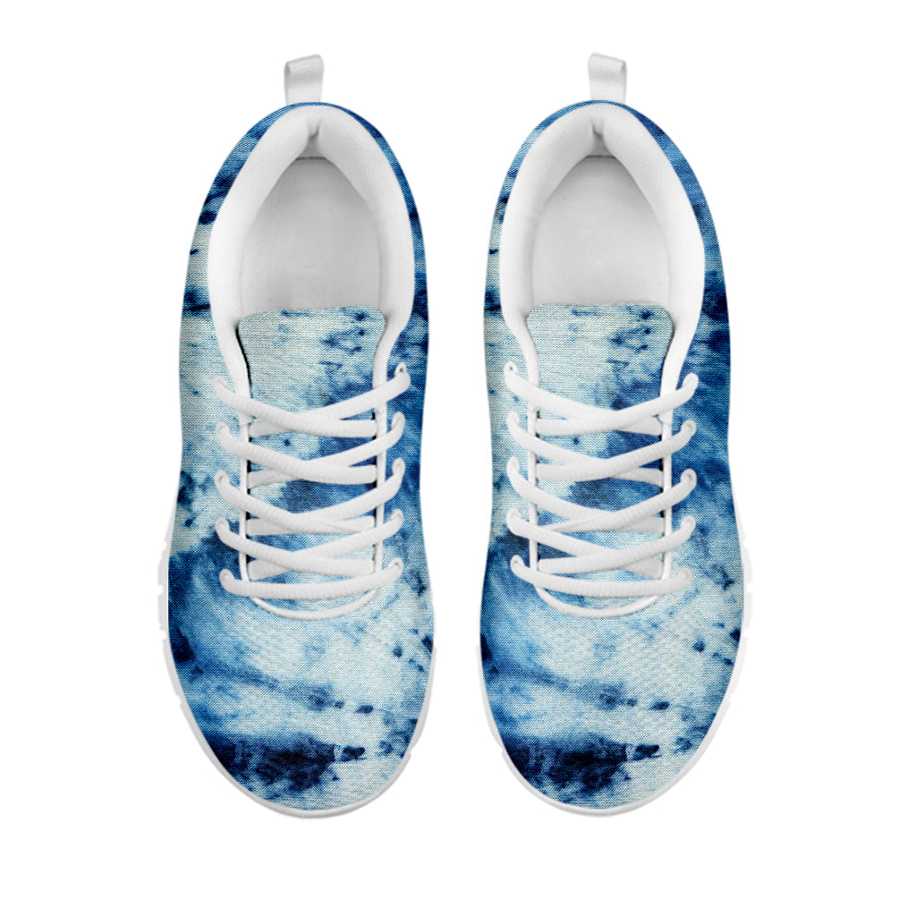 White And Blue Tie Dye Print White Sneakers