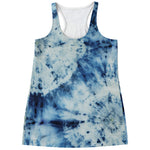 White And Blue Tie Dye Print Women's Racerback Tank Top