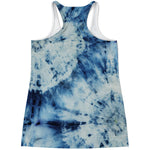 White And Blue Tie Dye Print Women's Racerback Tank Top