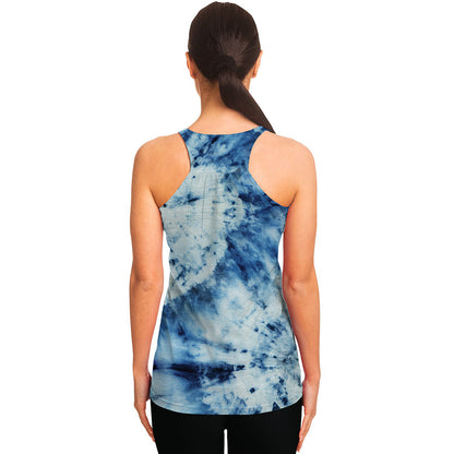White And Blue Tie Dye Print Women's Racerback Tank Top