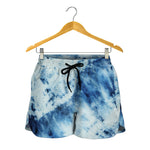White And Blue Tie Dye Print Women's Shorts