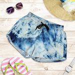 White And Blue Tie Dye Print Women's Shorts