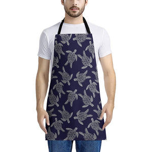 White And Blue Turtle Pattern Print Apron