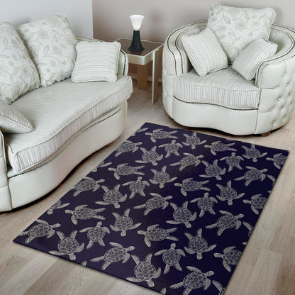 White And Blue Turtle Pattern Print Area Rug