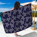 White And Blue Turtle Pattern Print Beach Sarong Wrap