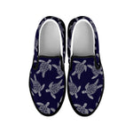 White And Blue Turtle Pattern Print Black Slip On Shoes