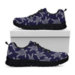 White And Blue Turtle Pattern Print Black Sneakers
