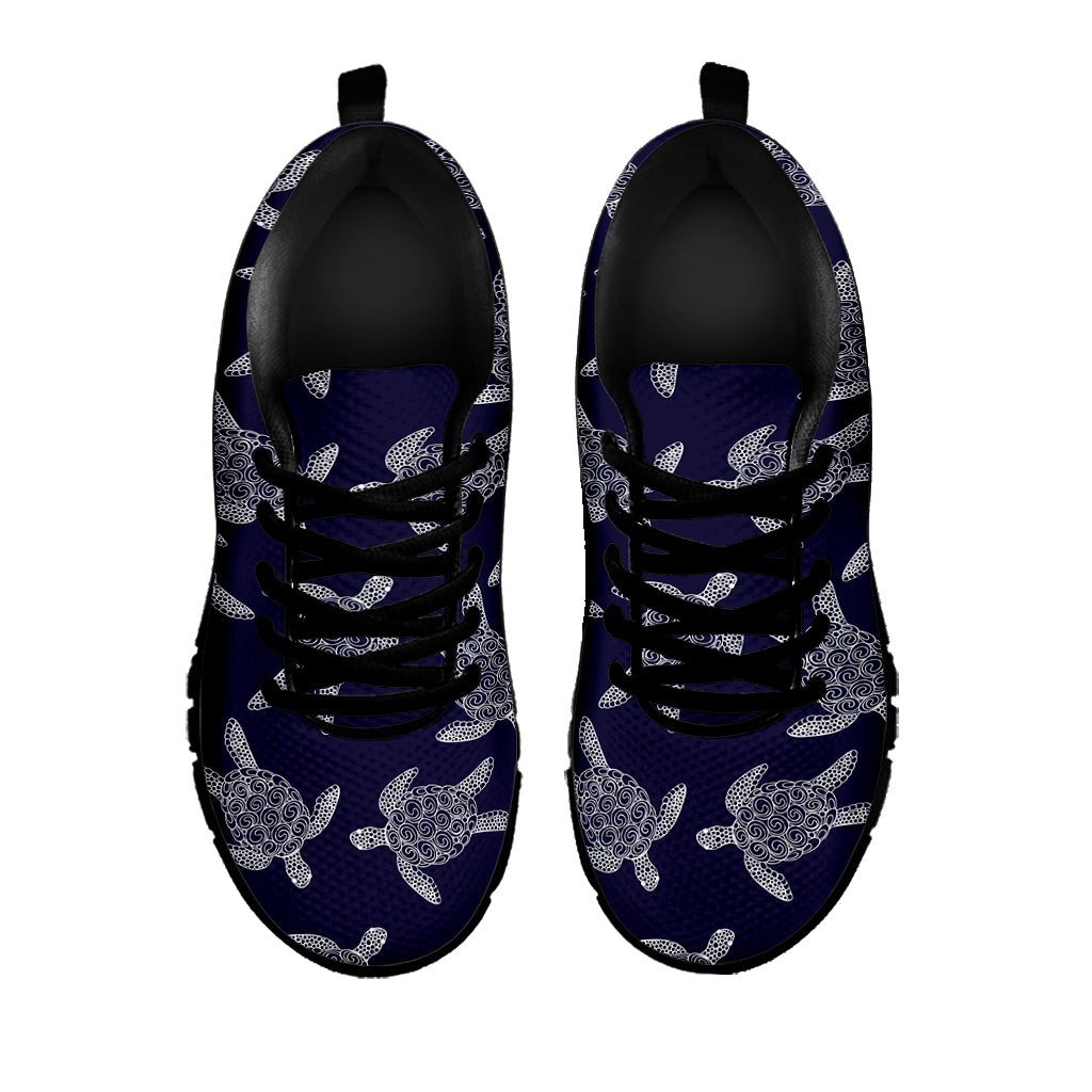 White And Blue Turtle Pattern Print Black Sneakers