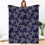 White And Blue Turtle Pattern Print Blanket