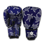 White And Blue Turtle Pattern Print Boxing Gloves
