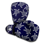White And Blue Turtle Pattern Print Boxing Gloves