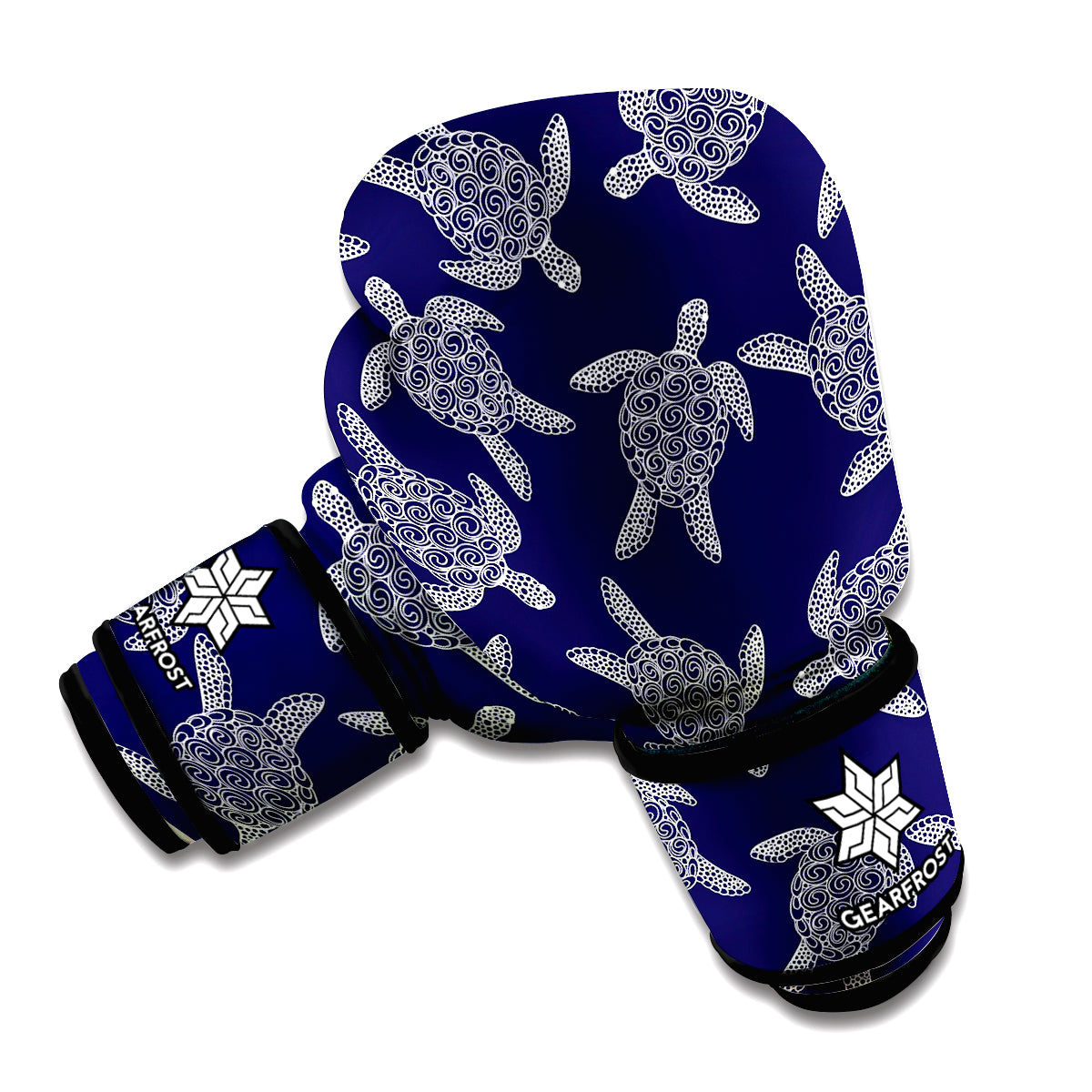 White And Blue Turtle Pattern Print Boxing Gloves