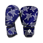 White And Blue Turtle Pattern Print Boxing Gloves