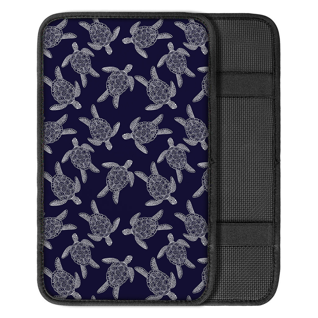White And Blue Turtle Pattern Print Car Center Console Cover