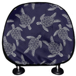White And Blue Turtle Pattern Print Car Headrest Covers