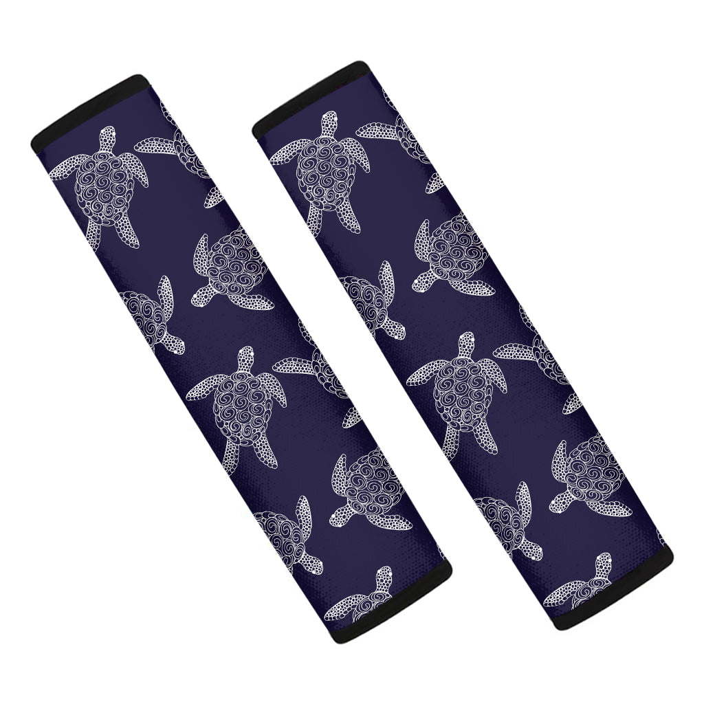 White And Blue Turtle Pattern Print Car Seat Belt Covers