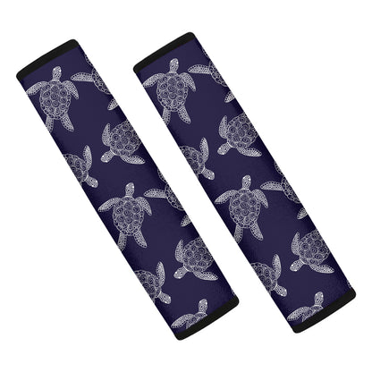 White And Blue Turtle Pattern Print Car Seat Belt Covers