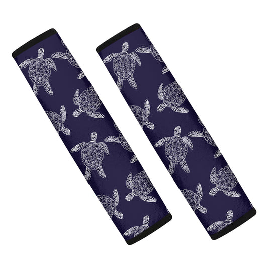 White And Blue Turtle Pattern Print Car Seat Belt Covers