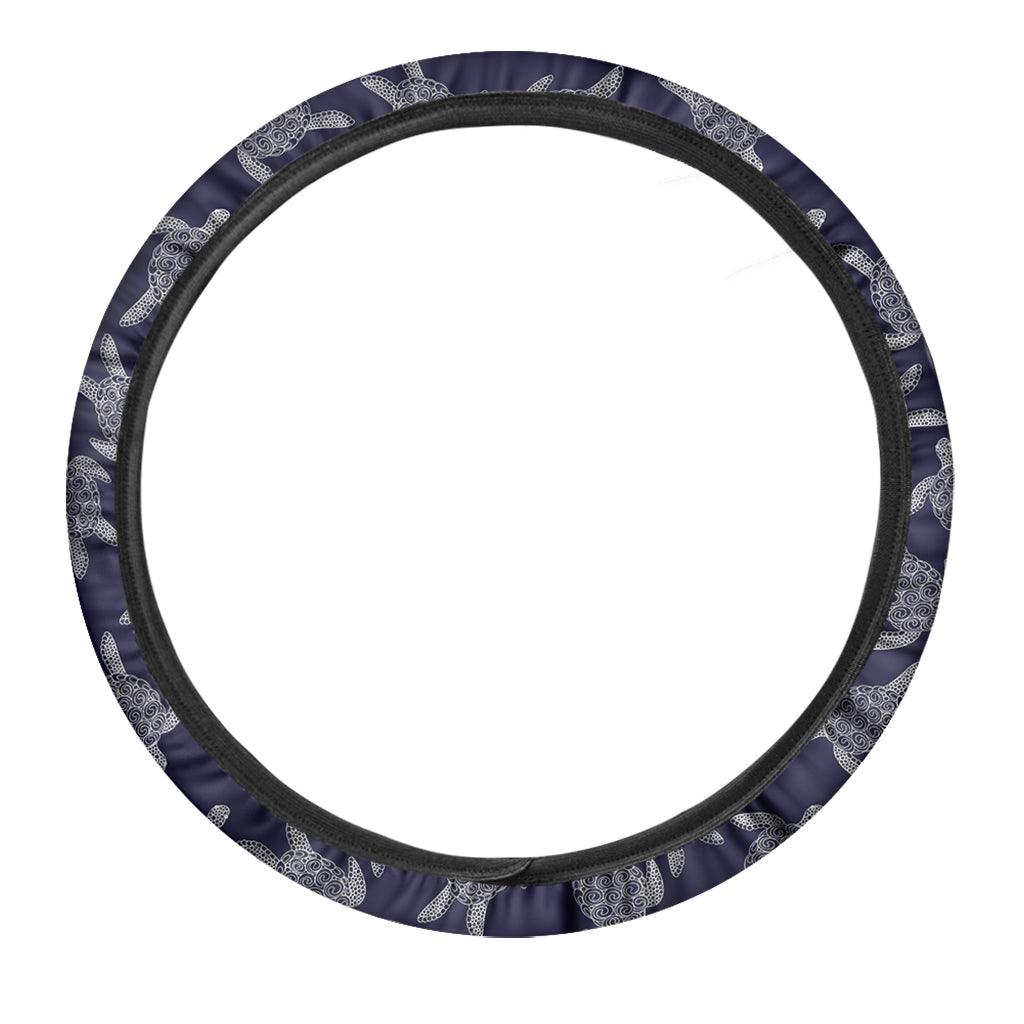 White And Blue Turtle Pattern Print Car Steering Wheel Cover