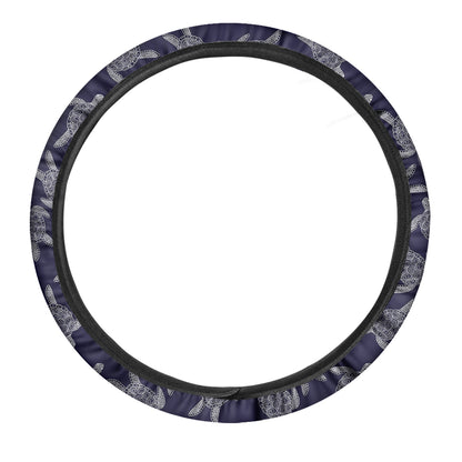 White And Blue Turtle Pattern Print Car Steering Wheel Cover