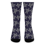 White And Blue Turtle Pattern Print Crew Socks