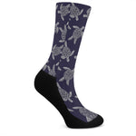 White And Blue Turtle Pattern Print Crew Socks