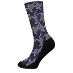 White And Blue Turtle Pattern Print Crew Socks