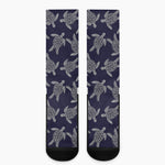 White And Blue Turtle Pattern Print Crew Socks