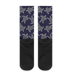 White And Blue Turtle Pattern Print Crew Socks