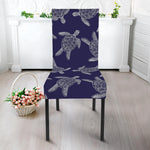 White And Blue Turtle Pattern Print Dining Chair Slipcover