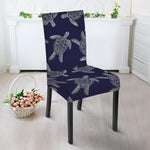 White And Blue Turtle Pattern Print Dining Chair Slipcover